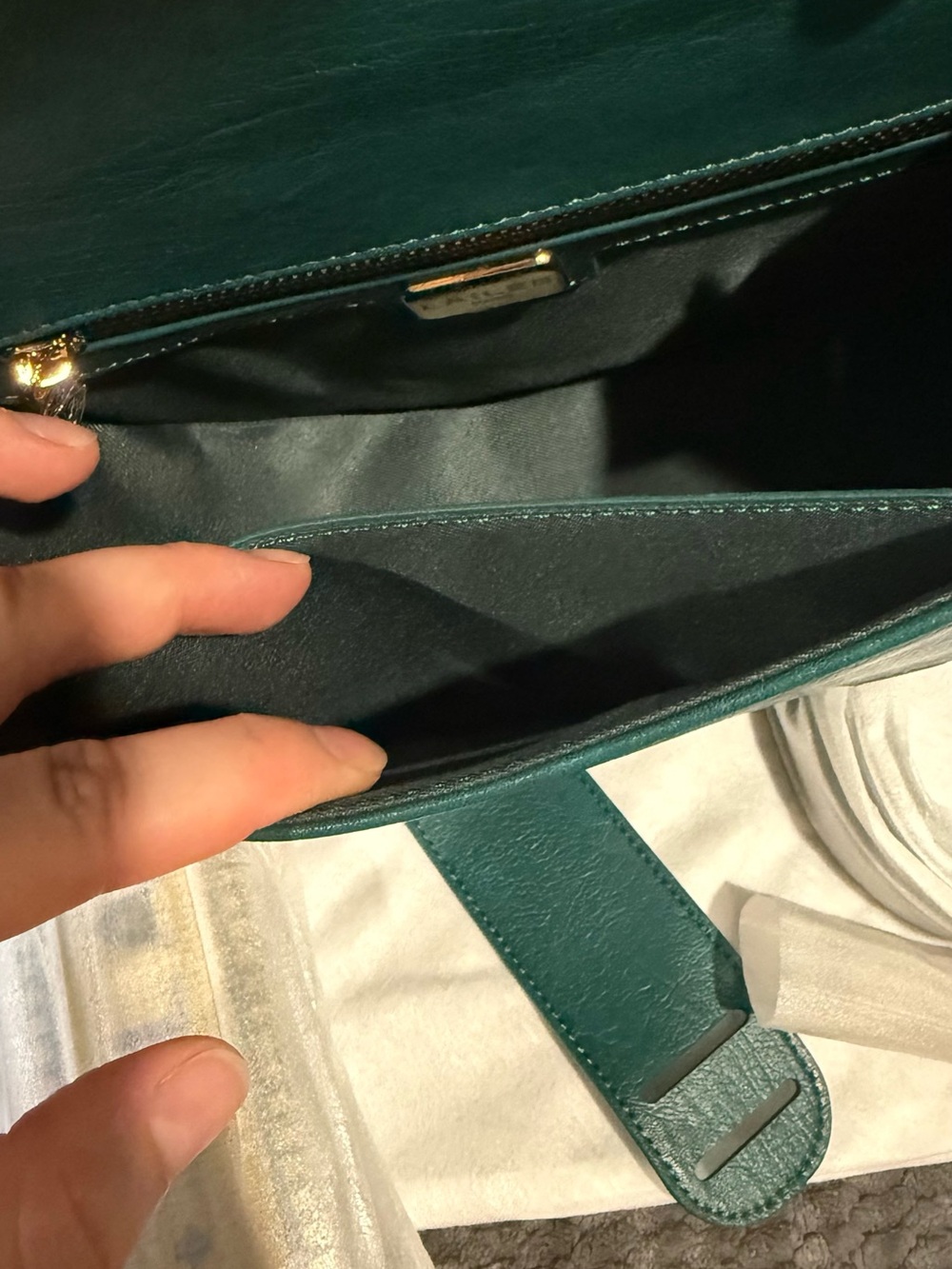 LAILEB Green Half Moon Crossbody Bag Gold Hardware Magnetic Closure Box Dust - Picture 8 of 10